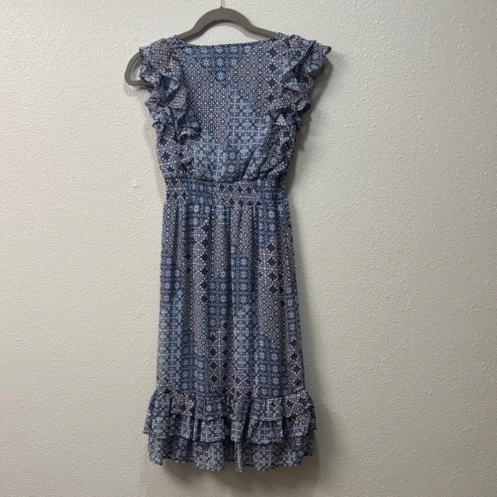 Aqua Patterned Ruffle Dress - Picture 2 of 7